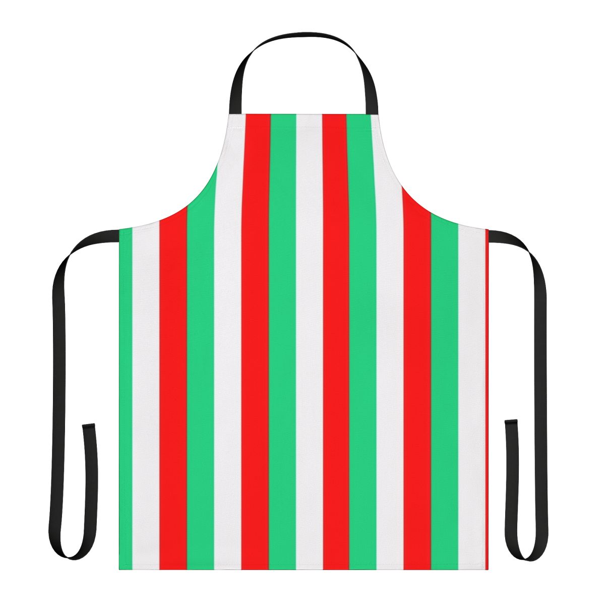 Colorful striped apron in bold red, green, and white