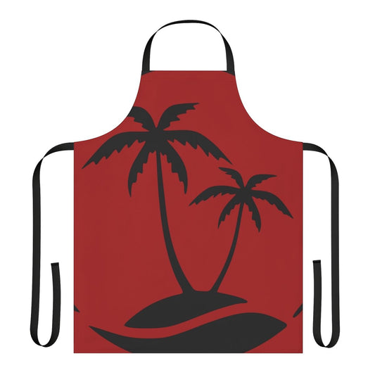 Colorful apron featuring a tropical coconut palm tree design, perfect for summer beach activities.