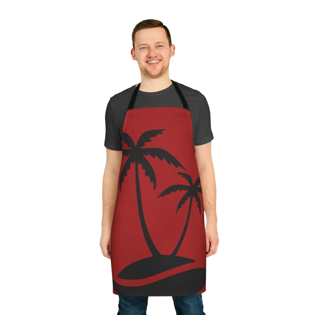 Colorful apron featuring a tropical coconut palm tree design, perfect for summer beach activities.