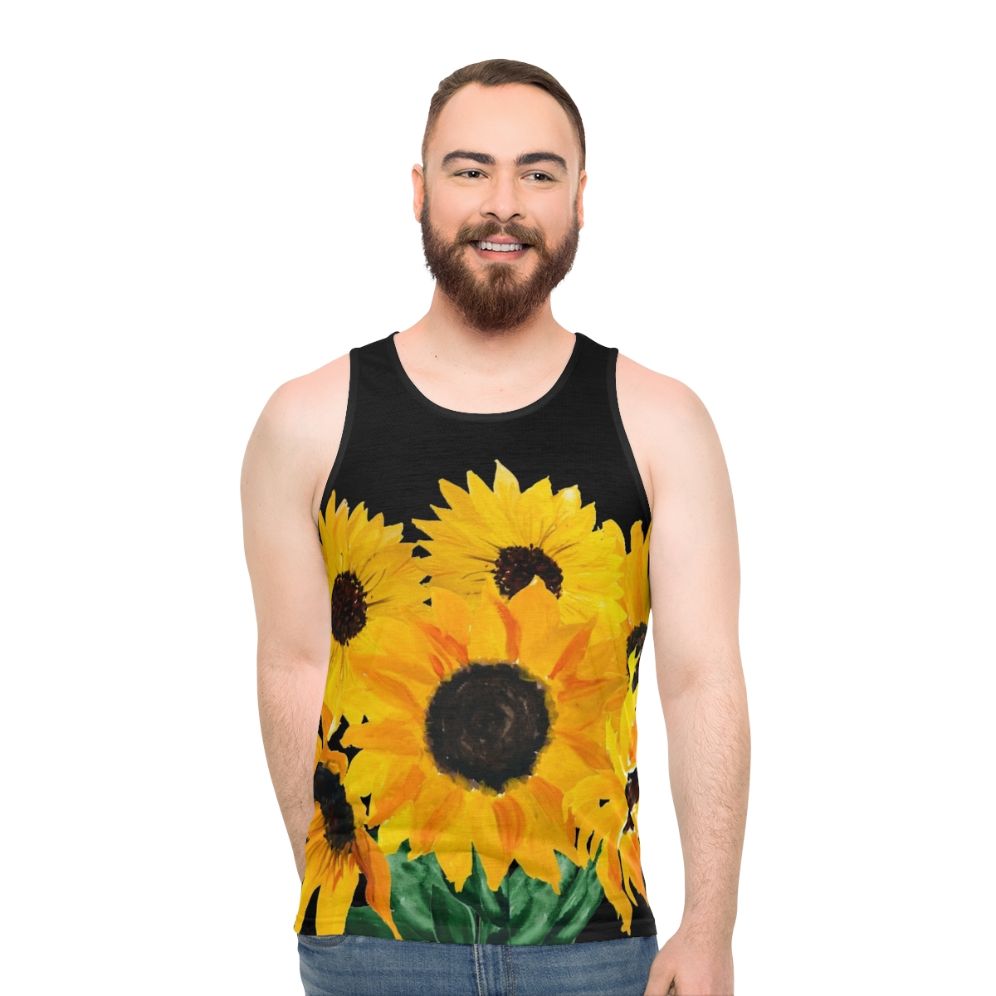 Painted sunflower bouquet unisex tank top