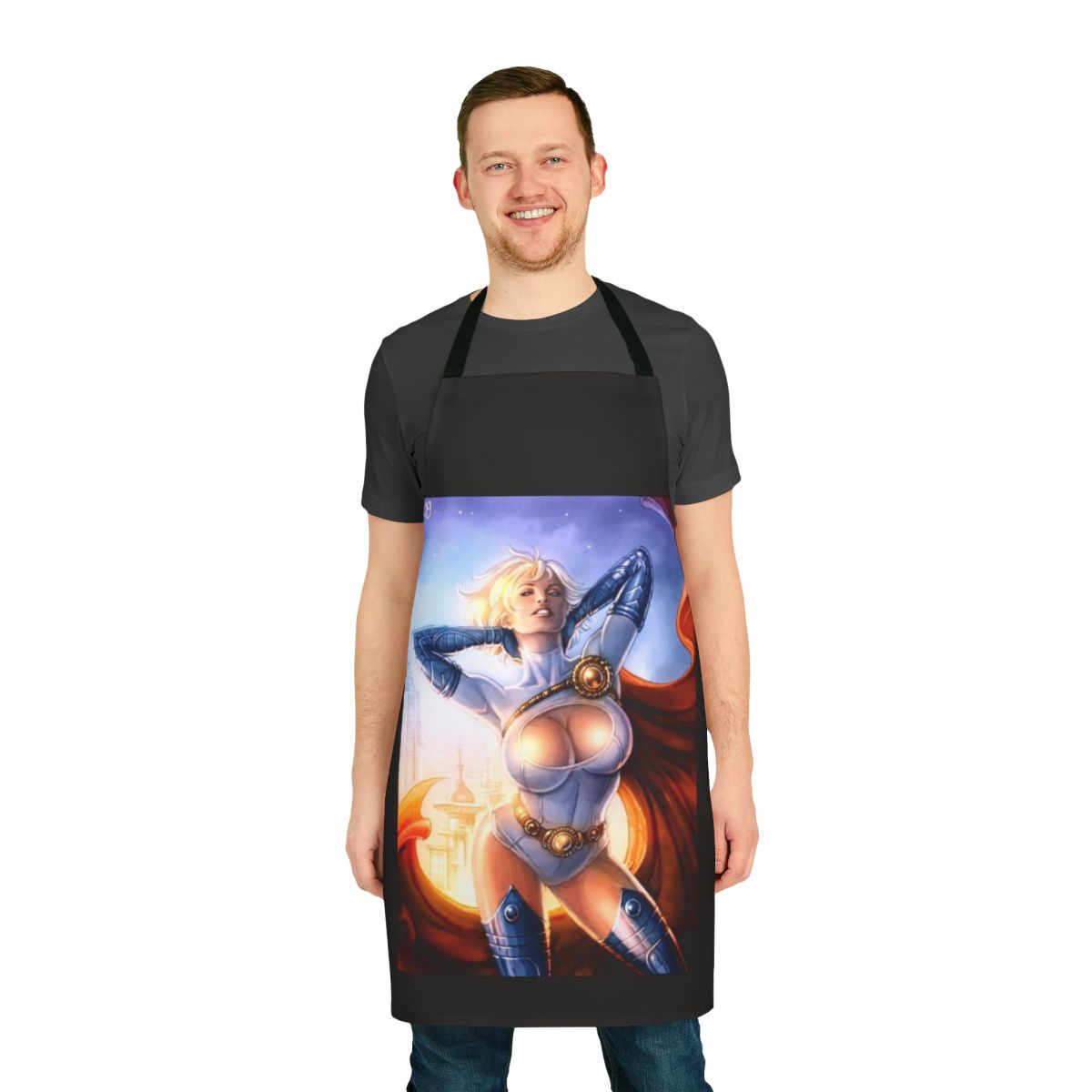 A colorful apron featuring a sunrise design, perfect for the stylish home chef.