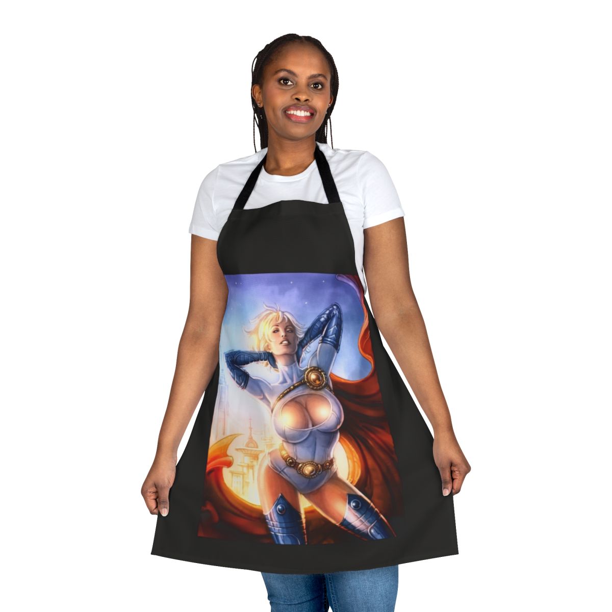 A colorful apron featuring a sunrise design, perfect for the stylish home chef.