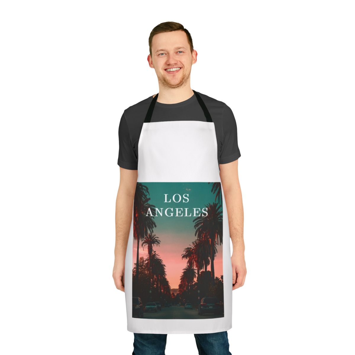 Apron featuring a scenic sunset over the skyline of Los Angeles, California.