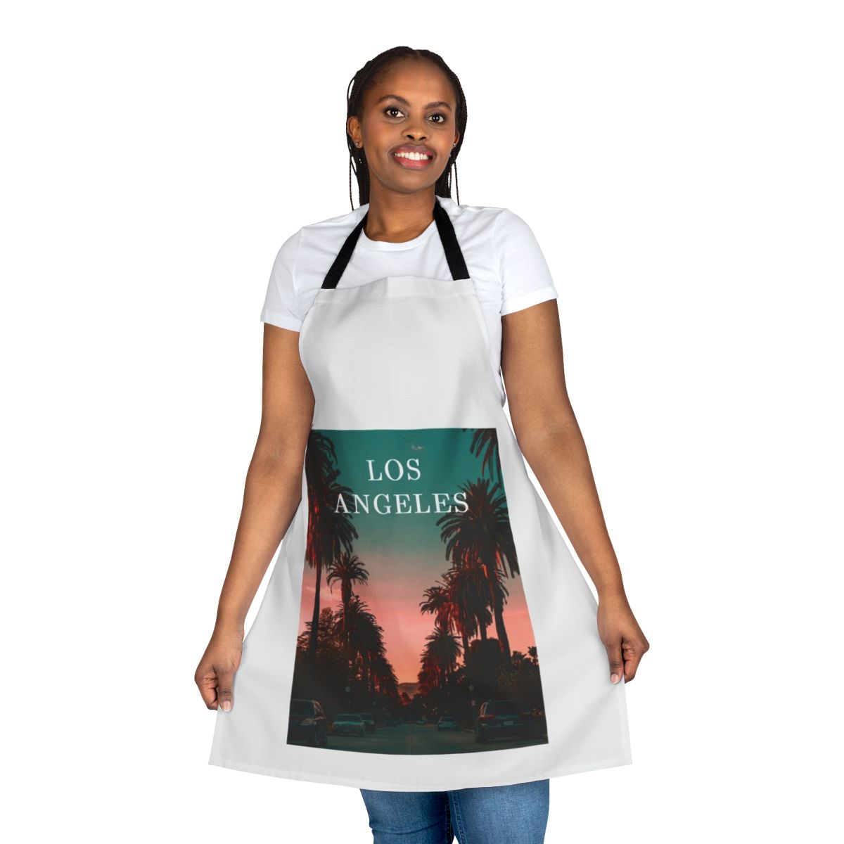 Apron featuring a scenic sunset over the skyline of Los Angeles, California.