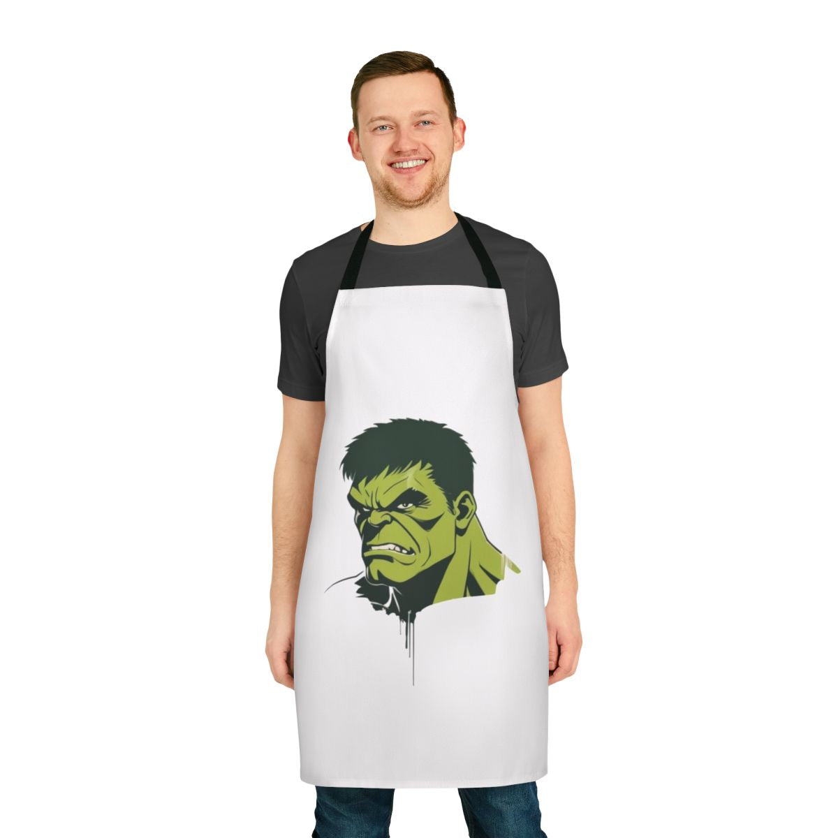 Vibrant superhero apron featuring Marvel-inspired graphics and designs.