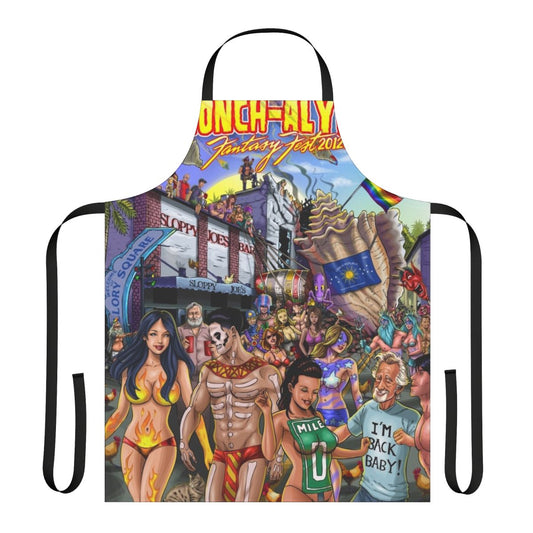 Shevibe's vibrant superhero-themed apron for Key West Fantasy Fest