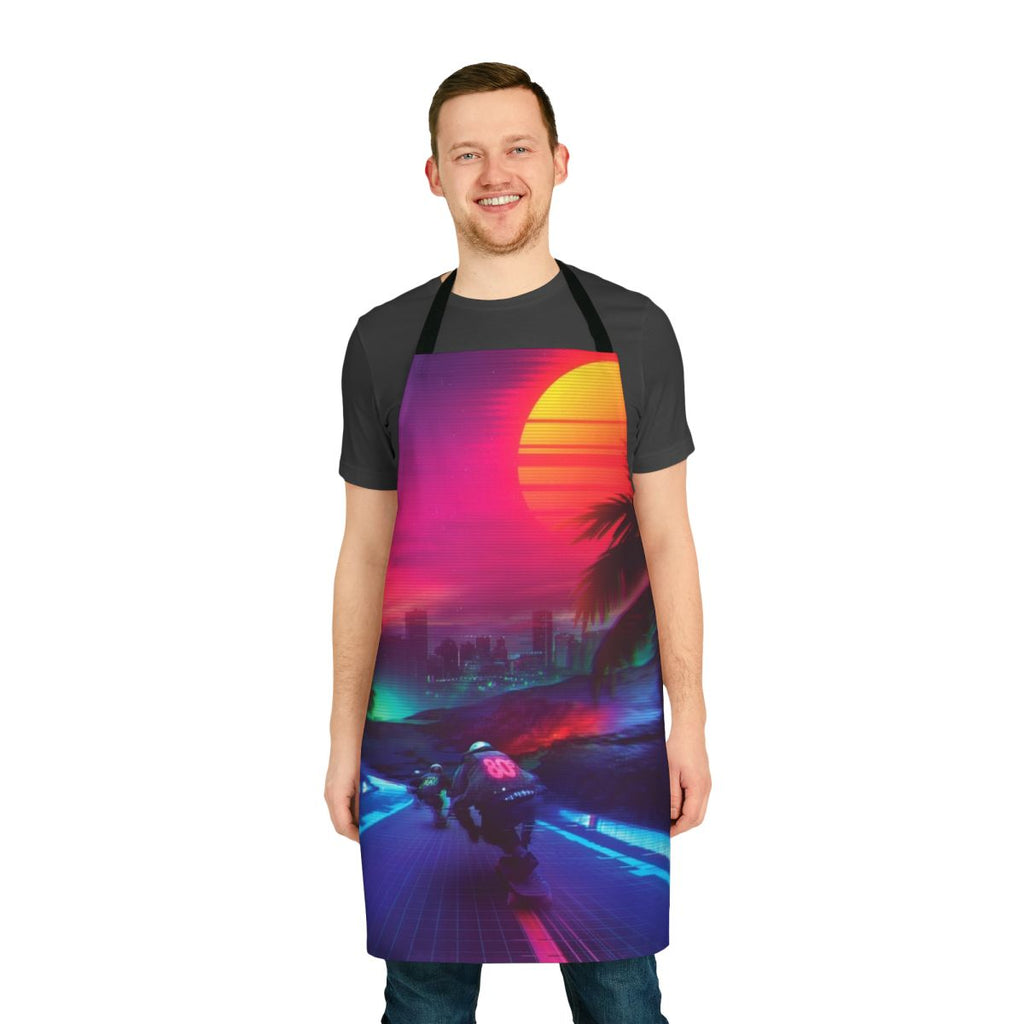 Synthwave-inspired apron with retro 80s and 90s design elements