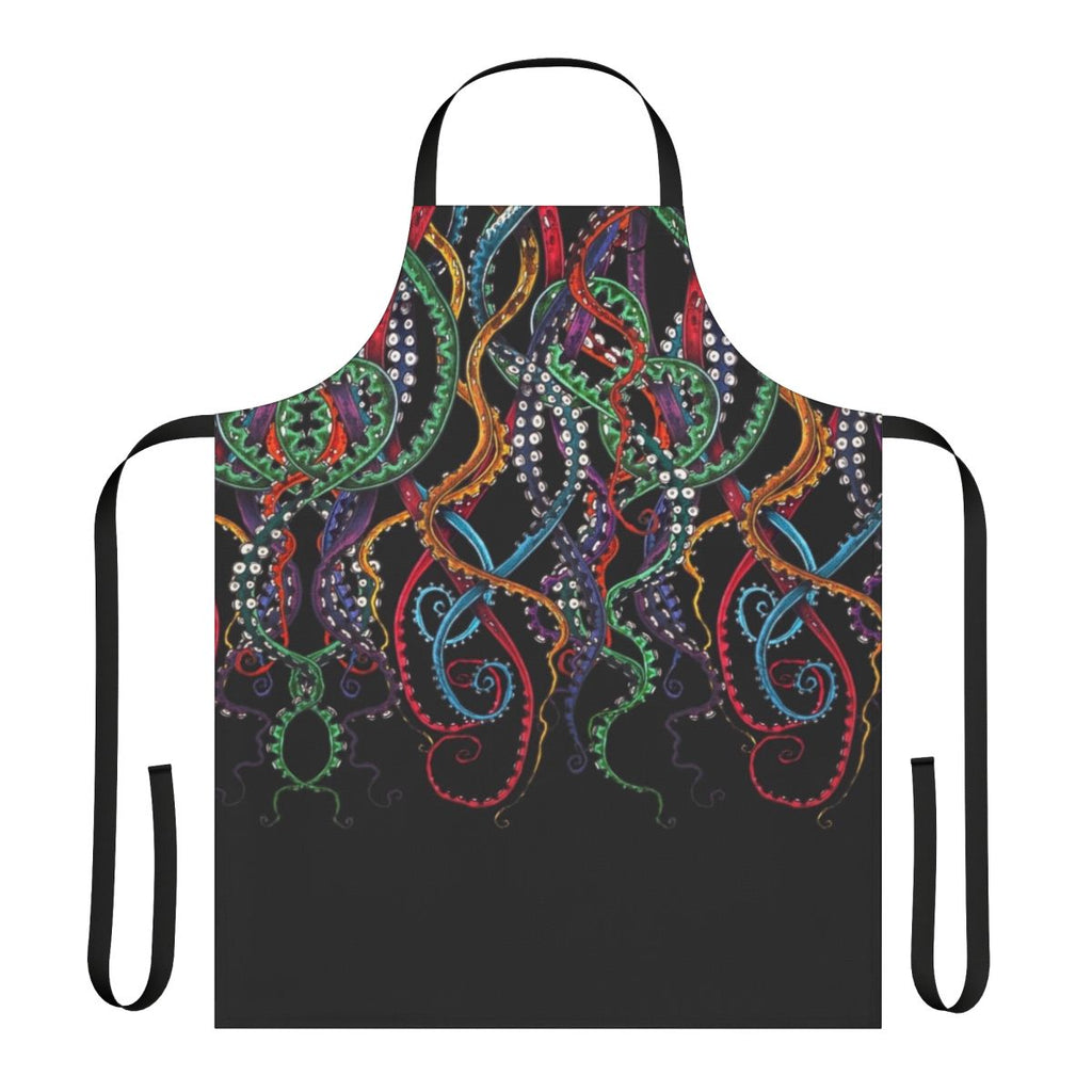 Colorful apron featuring a hand-drawn sketch of vibrant tentacles in a rainbow of hues.