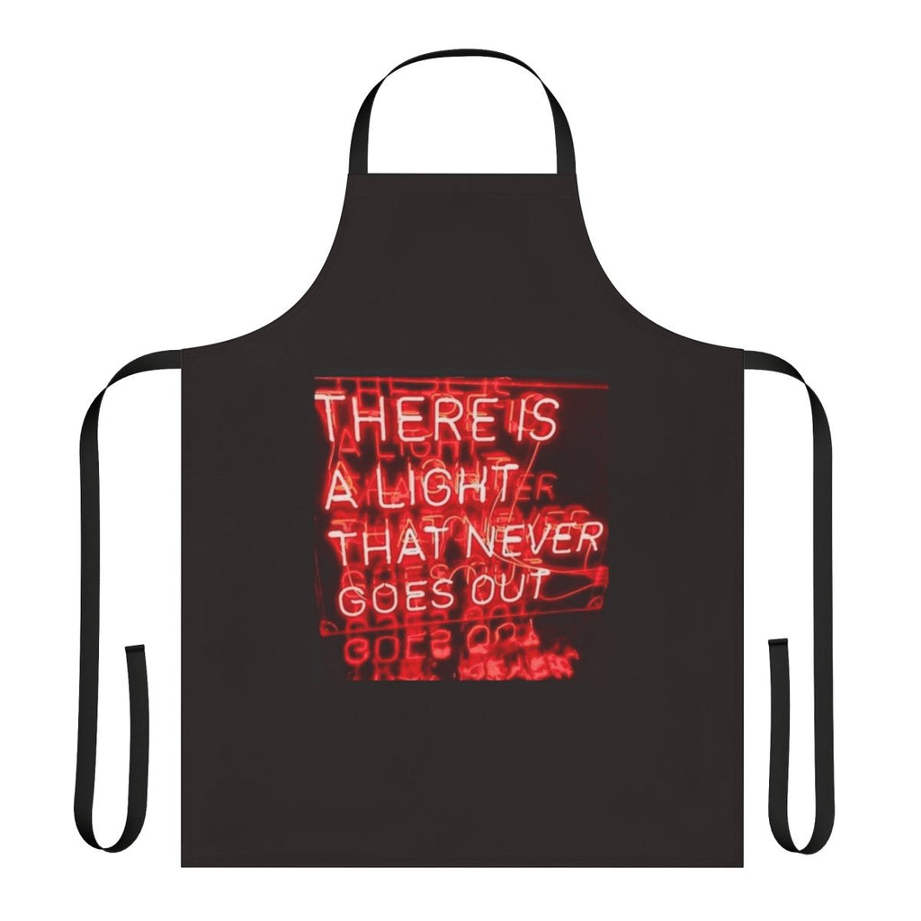 Apron featuring a neon light design inspired by the iconic song "There Is a Light That Never Goes Out" by The Smiths.
