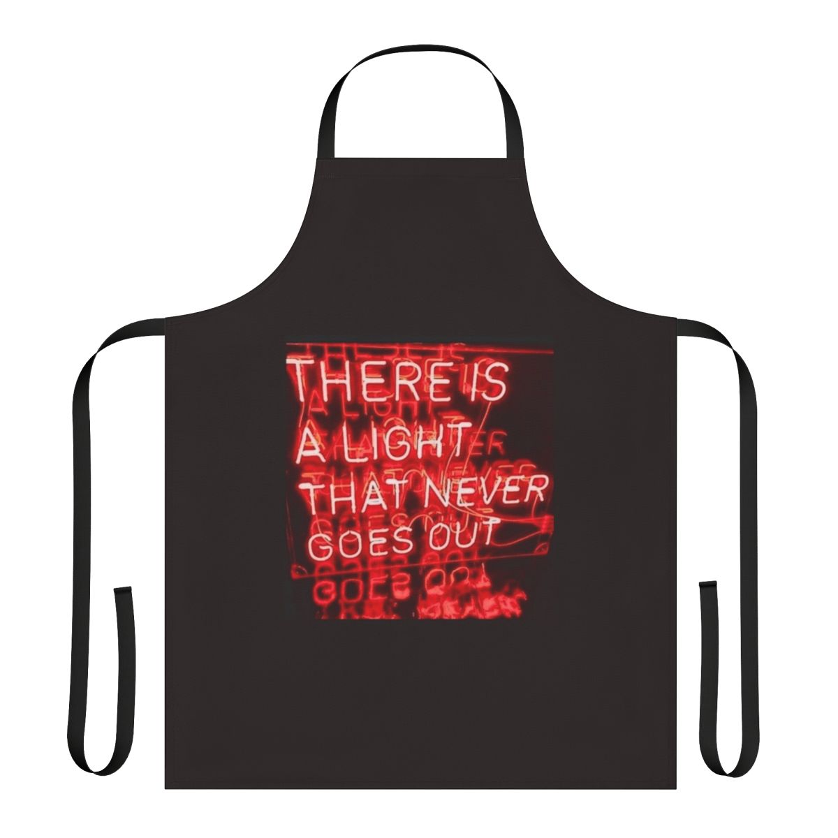 Apron featuring a neon light design inspired by the iconic song "There Is a Light That Never Goes Out" by The Smiths.