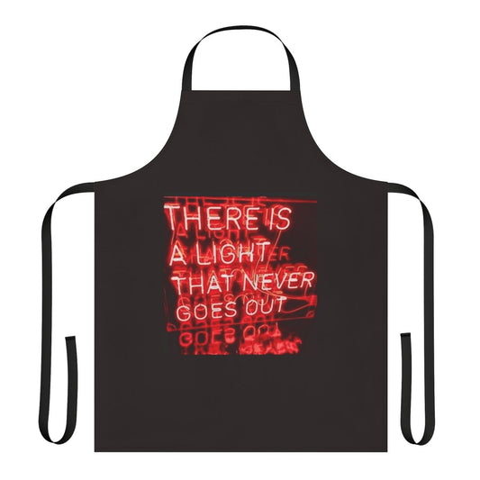Apron featuring a neon light design inspired by the iconic song "There Is a Light That Never Goes Out" by The Smiths.