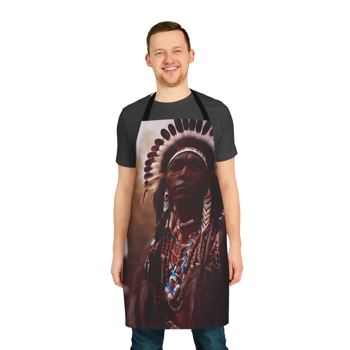 Colorful three chiefs-themed tribal apron with intricate native american art design