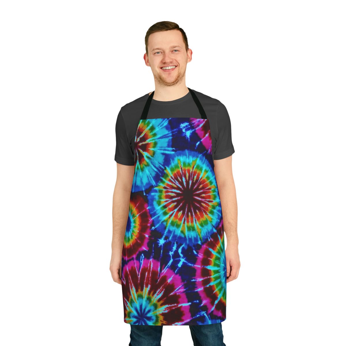 Colorful tie dye pattern on a high-quality cotton apron