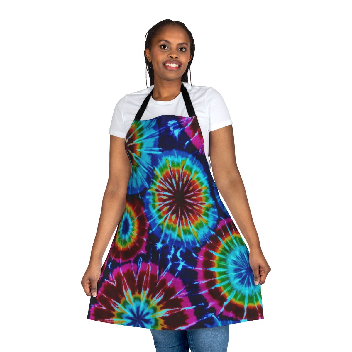 Colorful tie dye pattern on a high-quality cotton apron