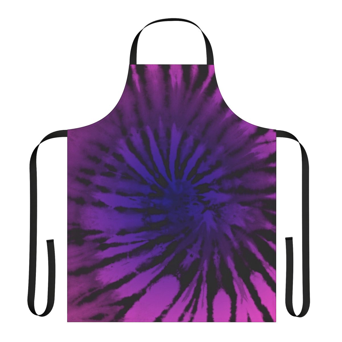 Colorful tie-dye pattern apron with fuchsia and purple tones, featuring a bohemian, ethnic design.
