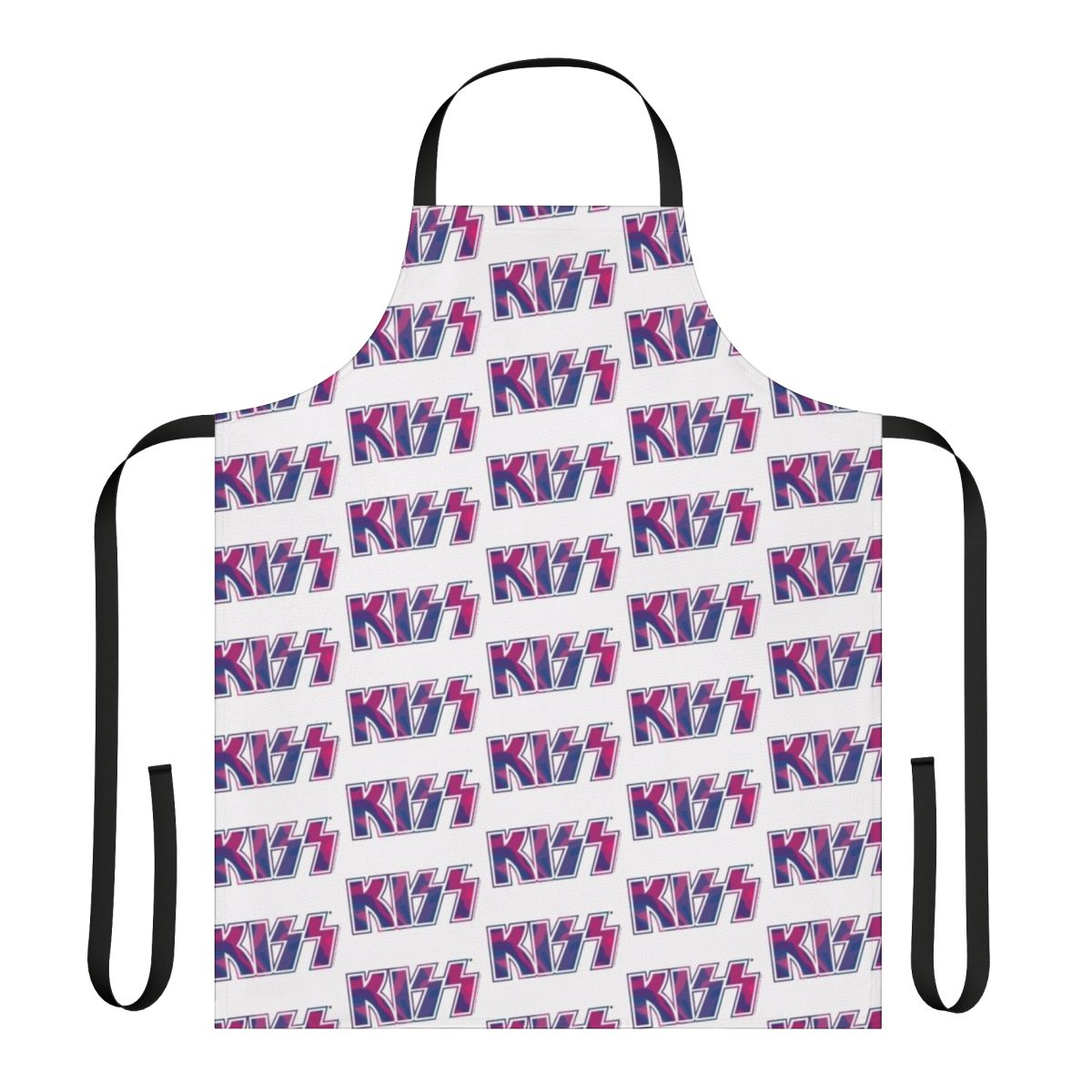 Vibrant pink and purple tie dye apron featuring the KISS the Band logo