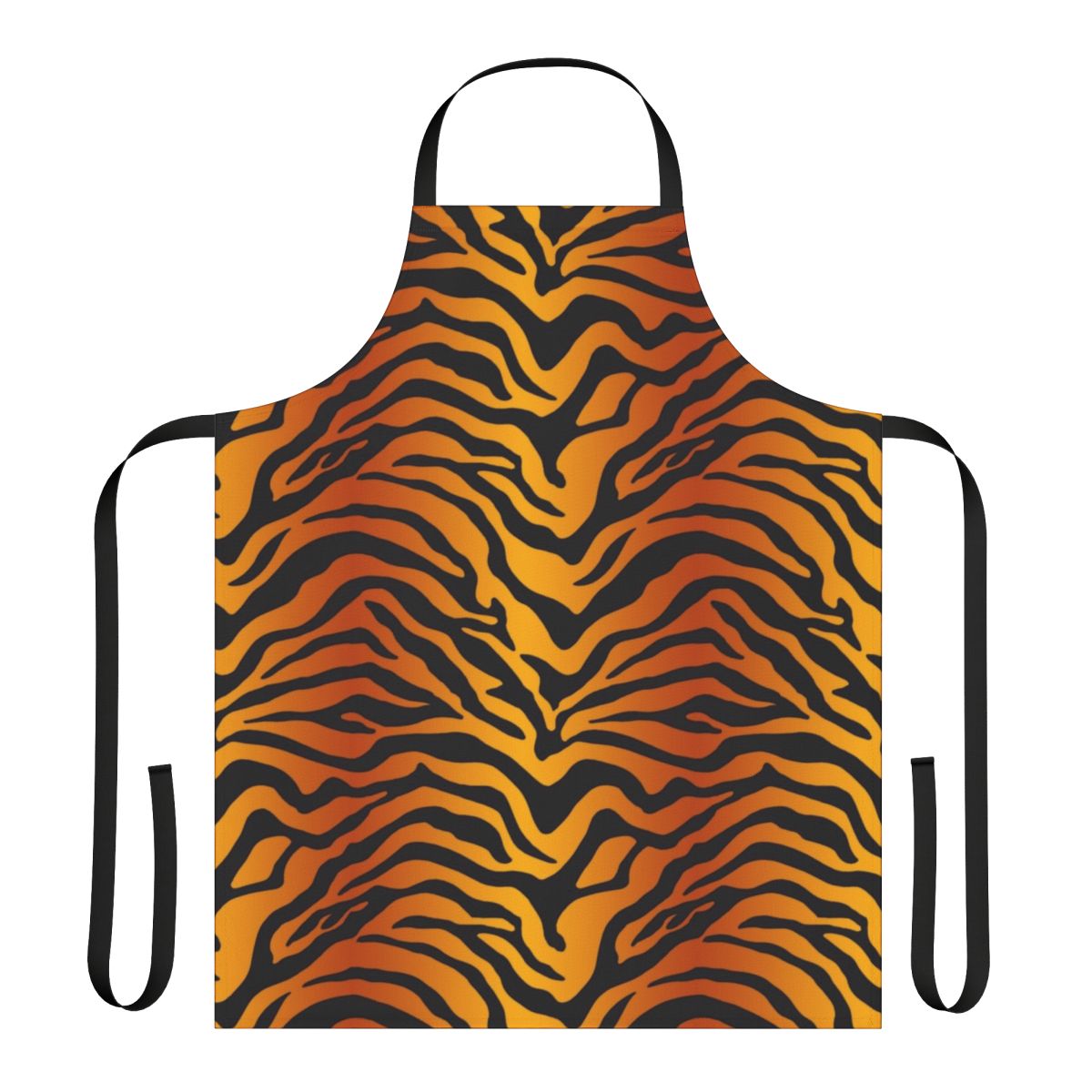 Tiger stripe print apron with bold orange and black pattern