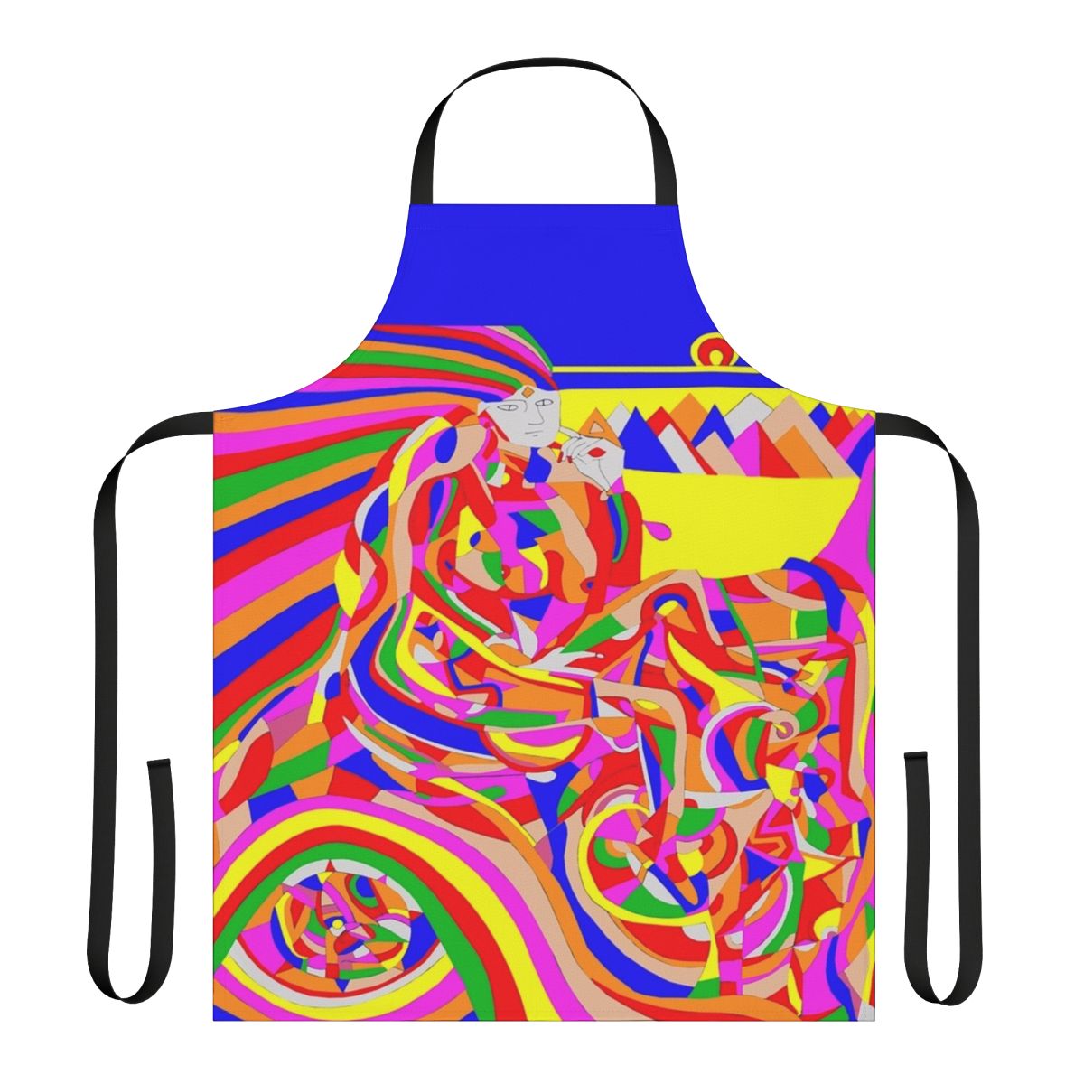 Colorful abstract time machine design on an apron