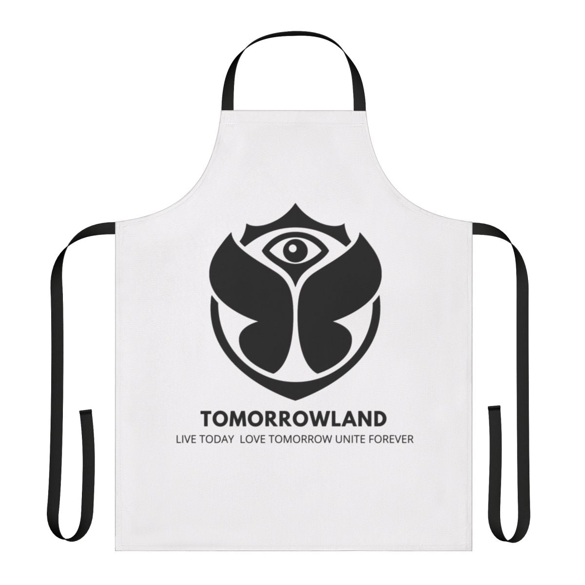 Tomorrowland-themed apron with colorful music-inspired design