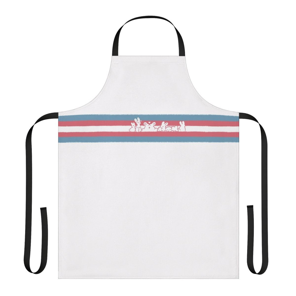 Colorful trans pride flag-inspired apron with a cute bunny design
