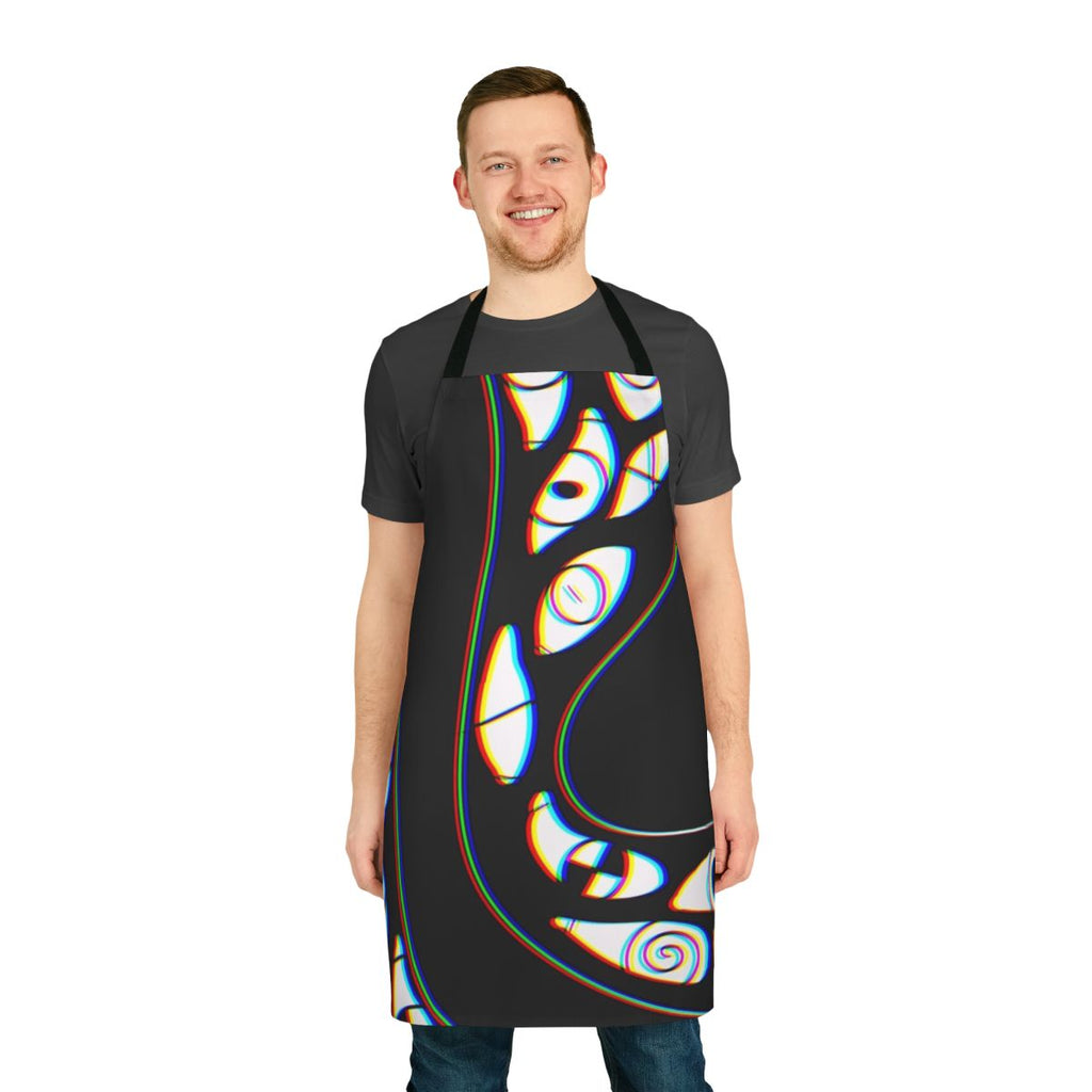 Psychedelic, colorful apron with abstract, trippy eye design
