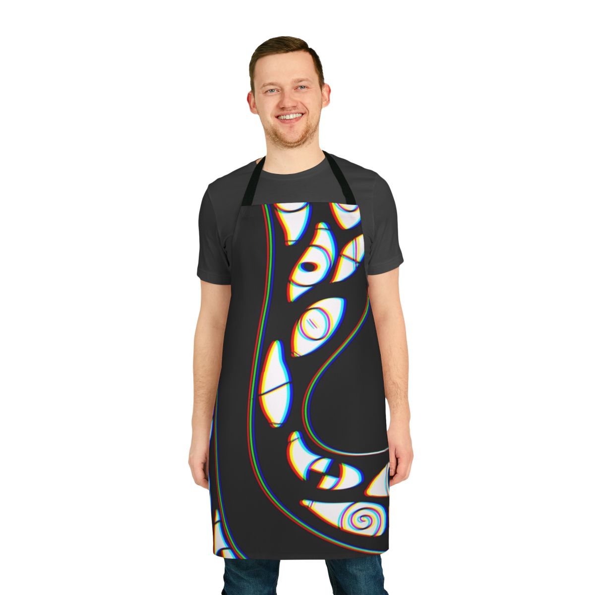 Psychedelic, colorful apron with abstract, trippy eye design