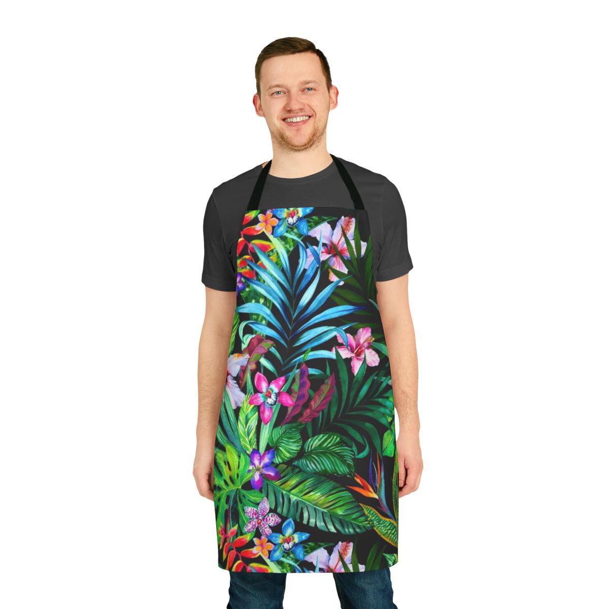 Tropical floral pattern all-over apron