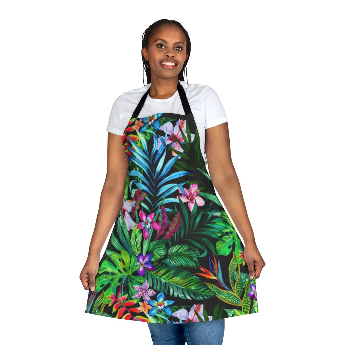 Tropical floral pattern all-over apron