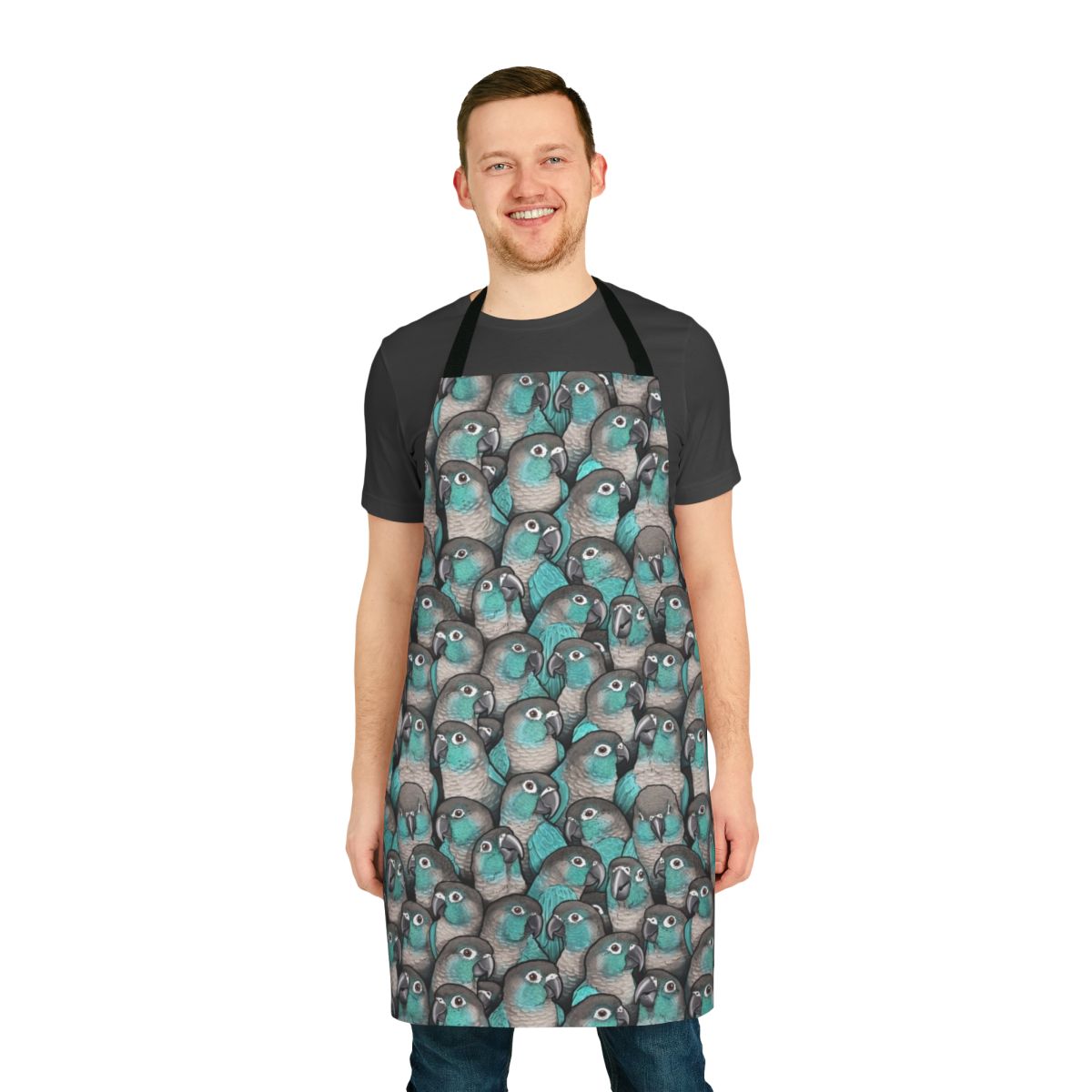 Turquoise green cheeked conure-patterned apron