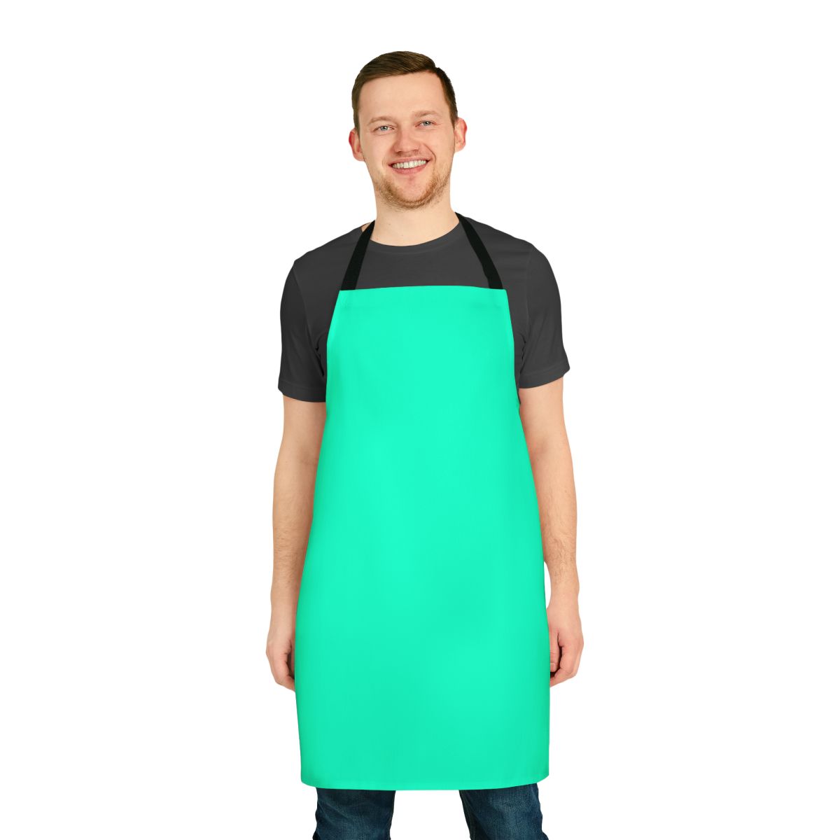 Bright turquoise and neon colored apron with a modern, graphic design
