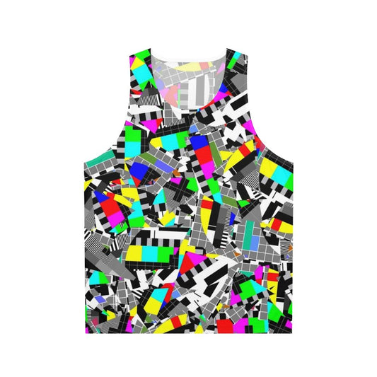 Unisex tank top with vibrant TV test pattern design