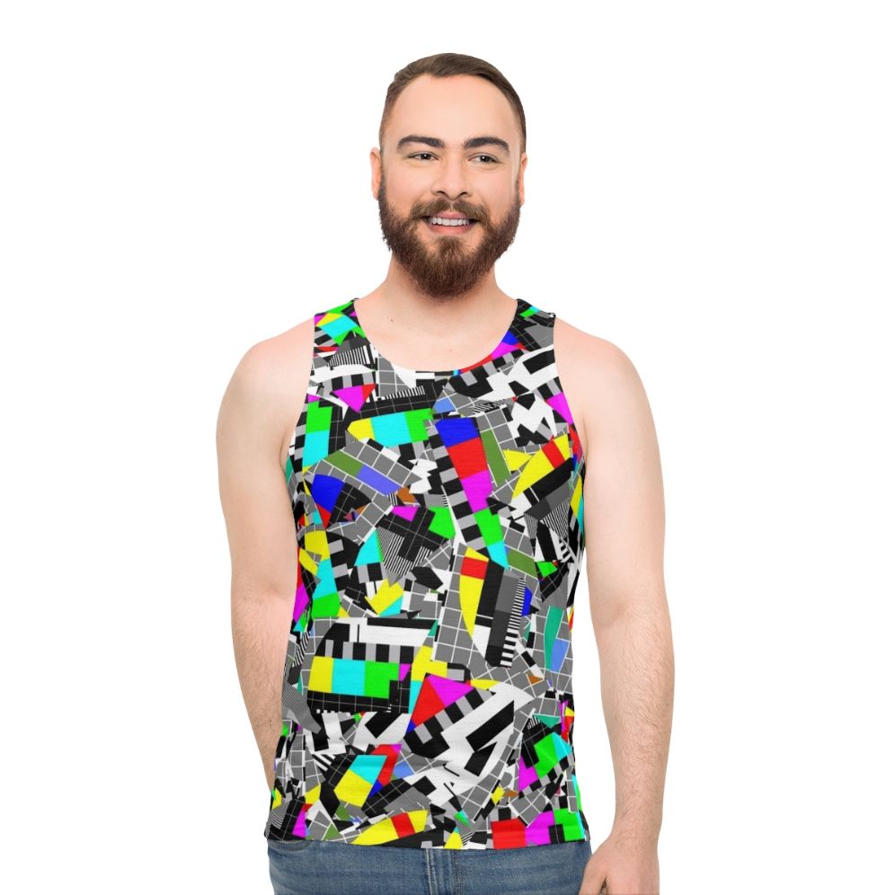 Unisex tank top with vibrant TV test pattern design