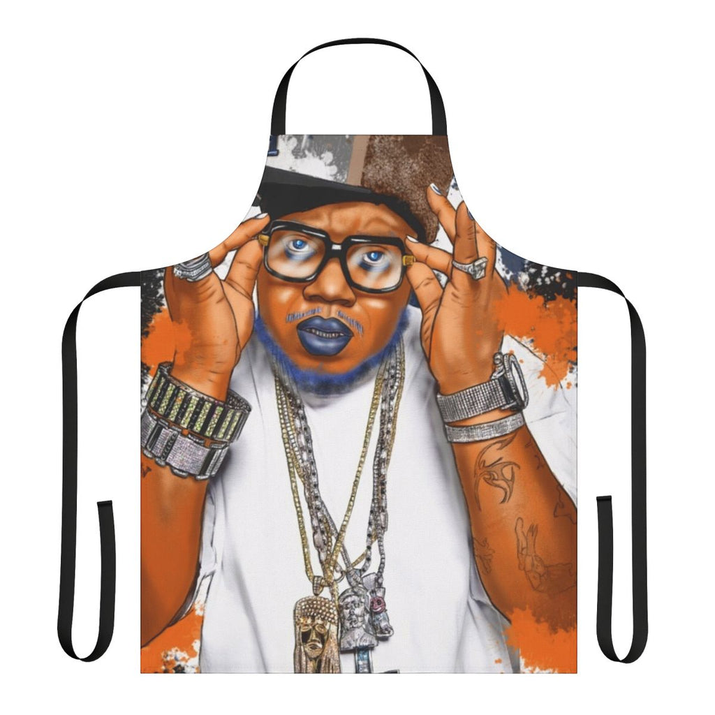 A colorful apron featuring a sketch-style portrait of the famous rapper Twista