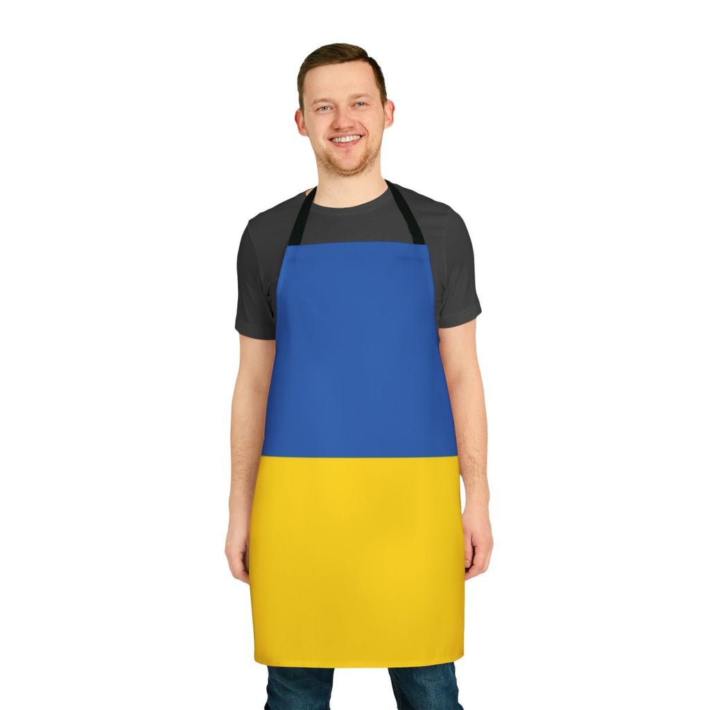 A durable apron featuring the striking blue and yellow colors of the Ukrainian flag.