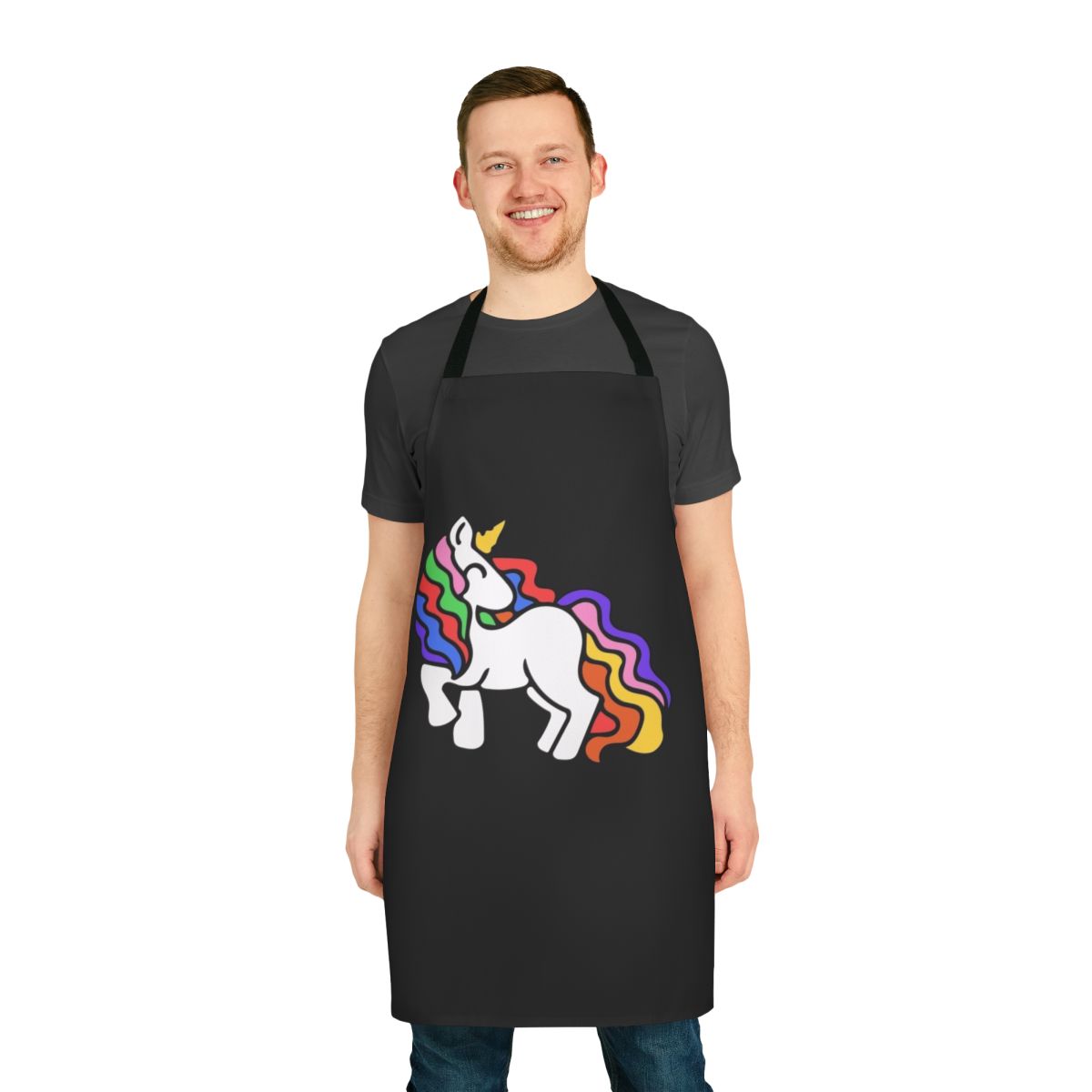 Colorful apron with a rainbow unicorn design