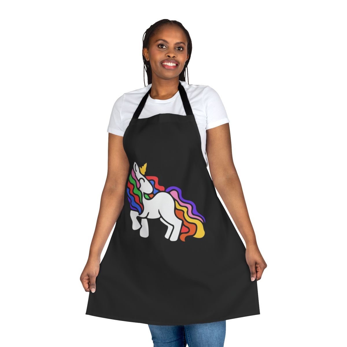 Colorful apron with a rainbow unicorn design