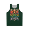 Unisex tank top with colorful tropical birds and nature imagery