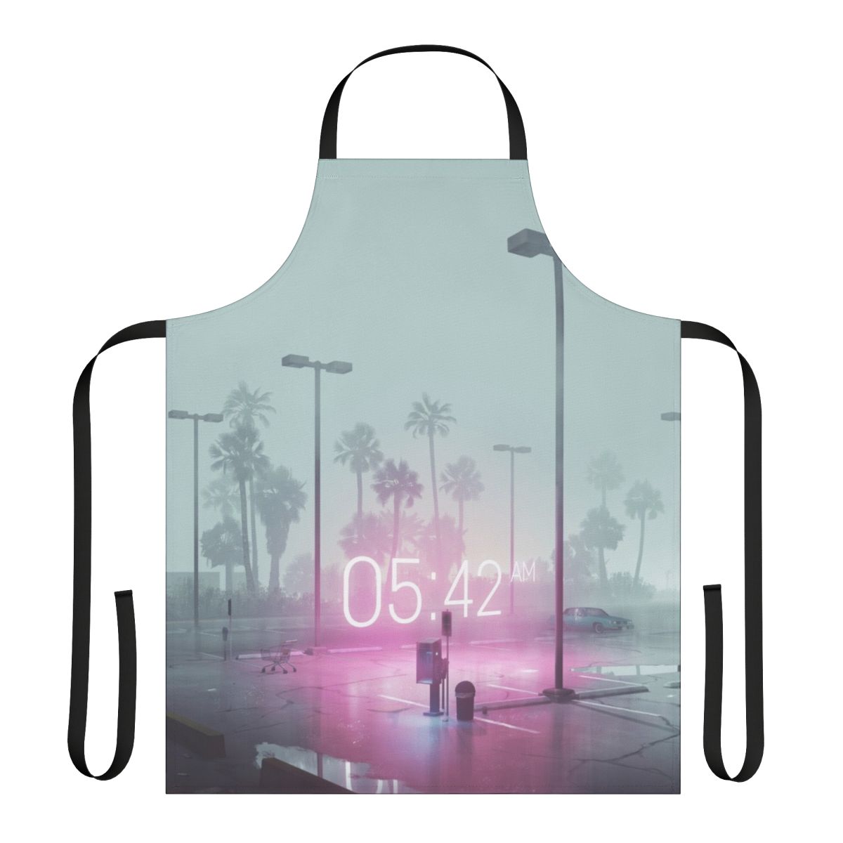 Glowing neon vaporwave apron with retro 80s synthwave aesthetic design