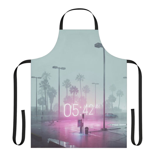 Glowing neon vaporwave apron with retro 80s synthwave aesthetic design