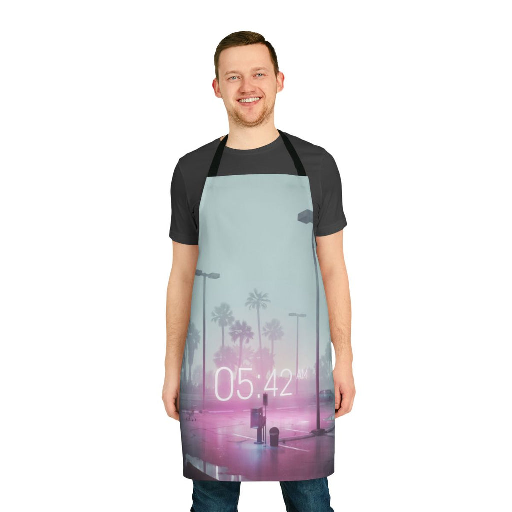 Glowing neon vaporwave apron with retro 80s synthwave aesthetic design