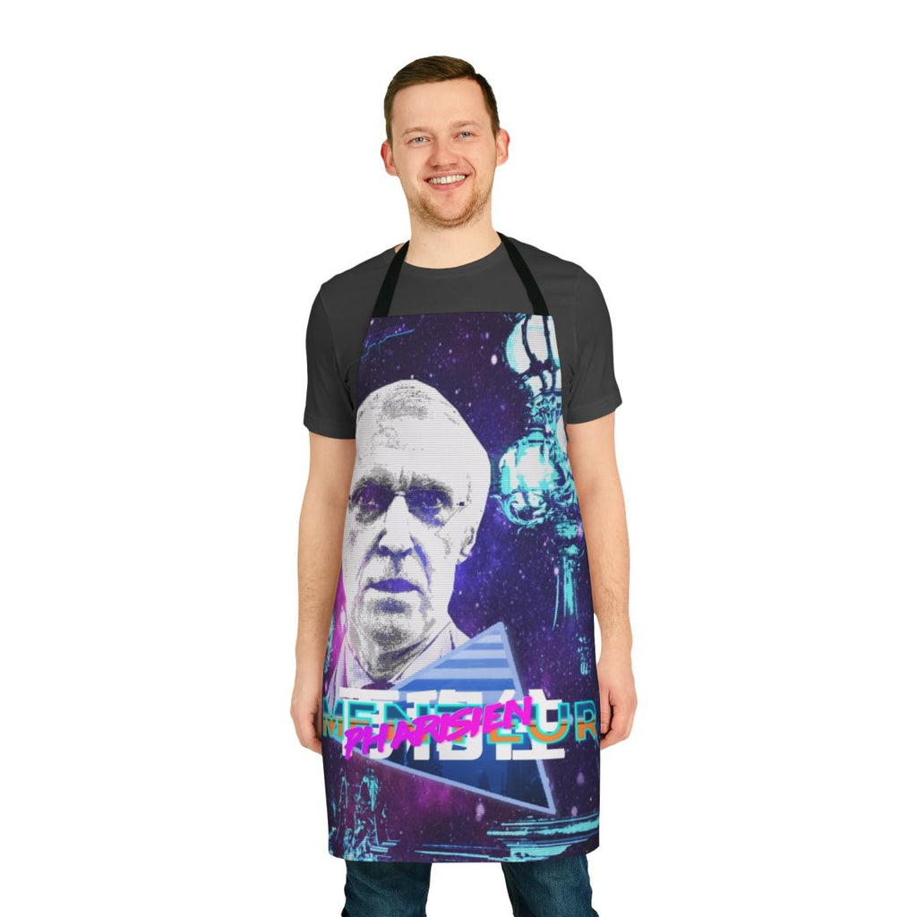 Vaporwave-style apron featuring the design of artist Henry de Lesquen