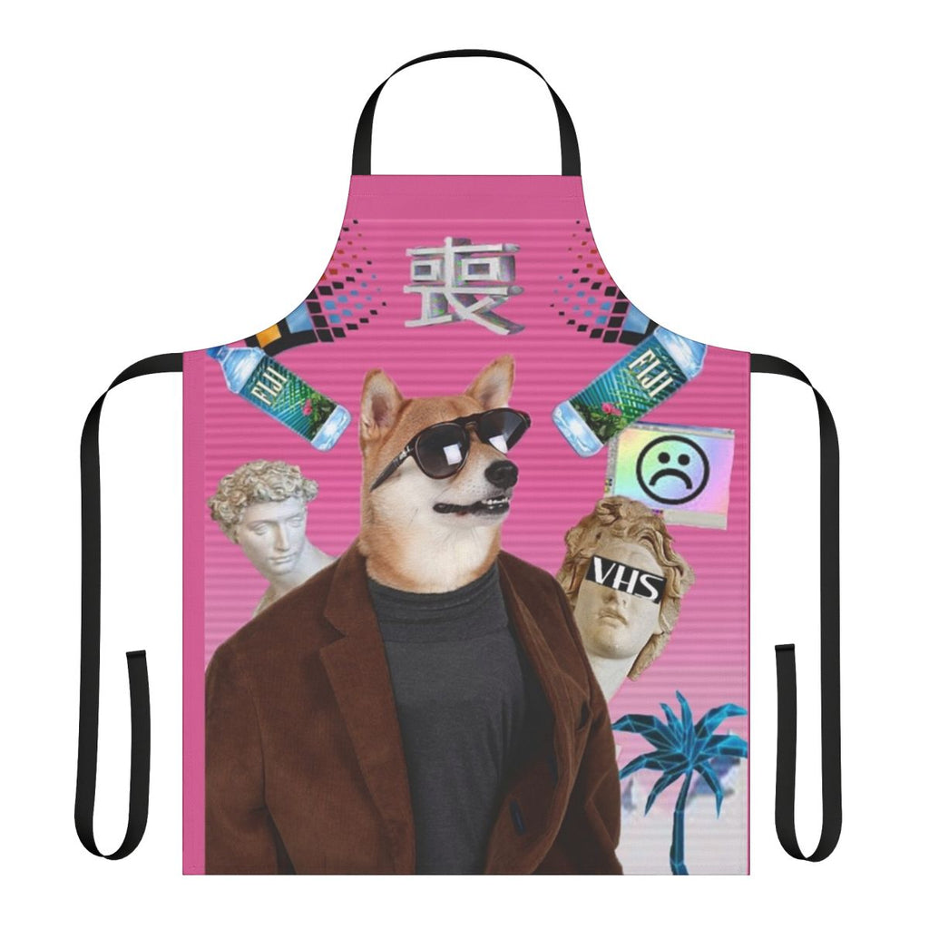 Vaporwave-themed apron with a trippy, psychedelic dog design