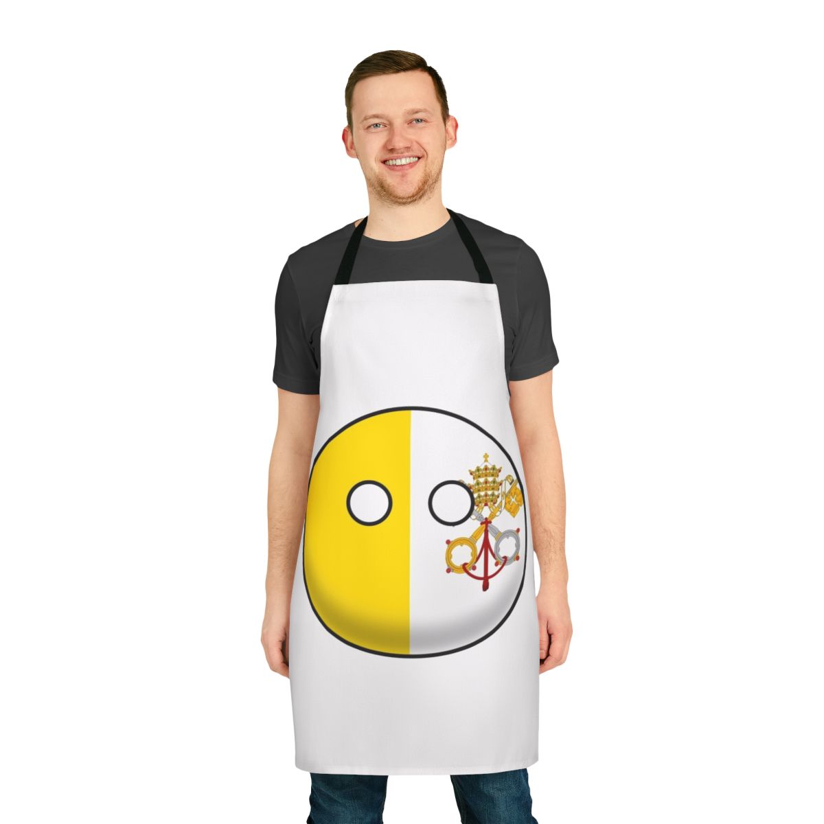 A colorful and stylish apron featuring the iconic Vatican City countryball design