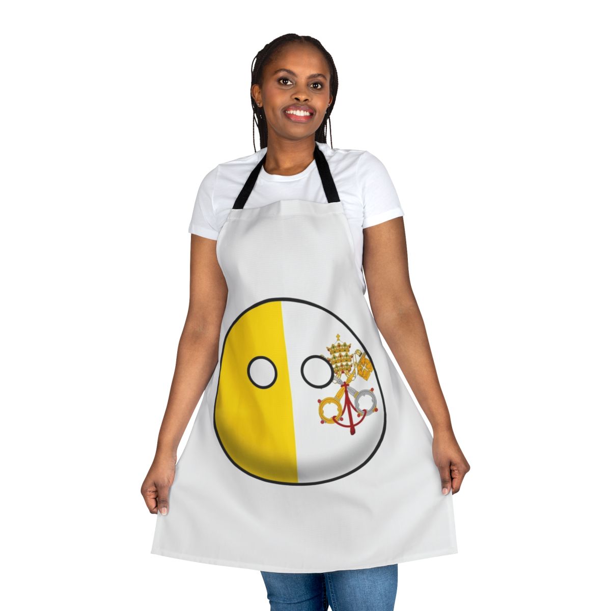 A colorful and stylish apron featuring the iconic Vatican City countryball design