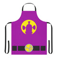 Vibrant purple and yellow apron with Larryboy inspired cartoon design.