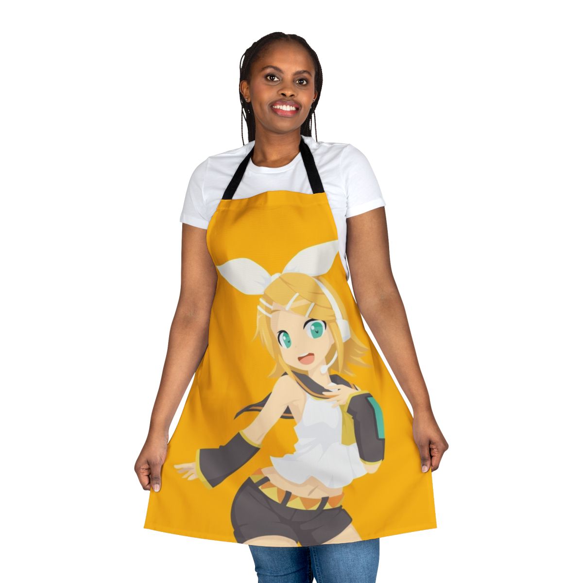 Colorful anime-style apron with yellow character design