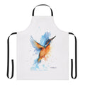 Colorful watercolor painting of a kingfisher bird on a high-quality apron