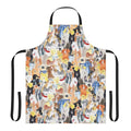 Colorful watercolor painting of various dog breeds printed on a durable cotton apron