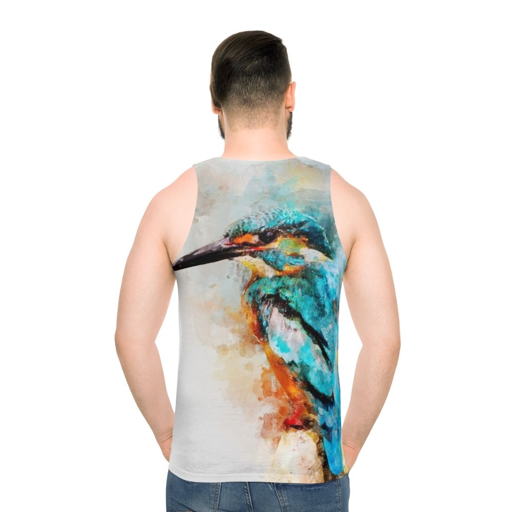 Unisex tank top with vibrant watercolor kingfisher design