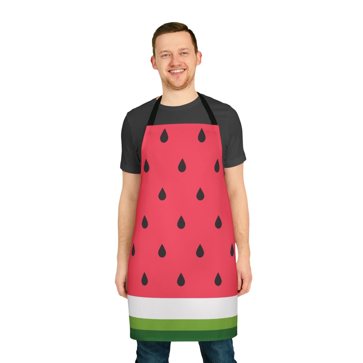 Colorful abstract watermelon pattern printed on an apron